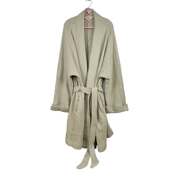 Na Nin Jane Cotton Modal Robe Coat Tie Waist Oversized Sage Green Terry Size OS